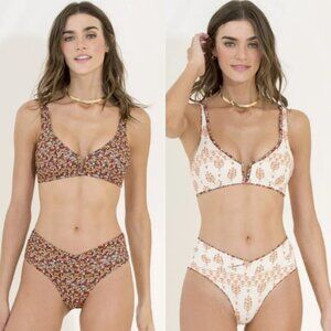 Maaji Calico Reversible Swim Set Top + Bottom Red Orange Pink Floral Size Small